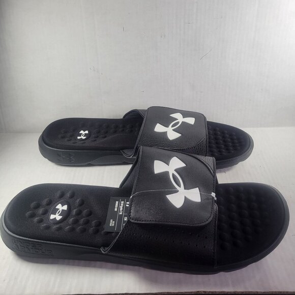 Under Armour Men Ignite 7 SL Black & White Adjustable Slide Sandals Size 17 - Picture 1 of 6